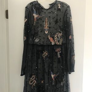 Zara Embroidered Tulle Midi Dress